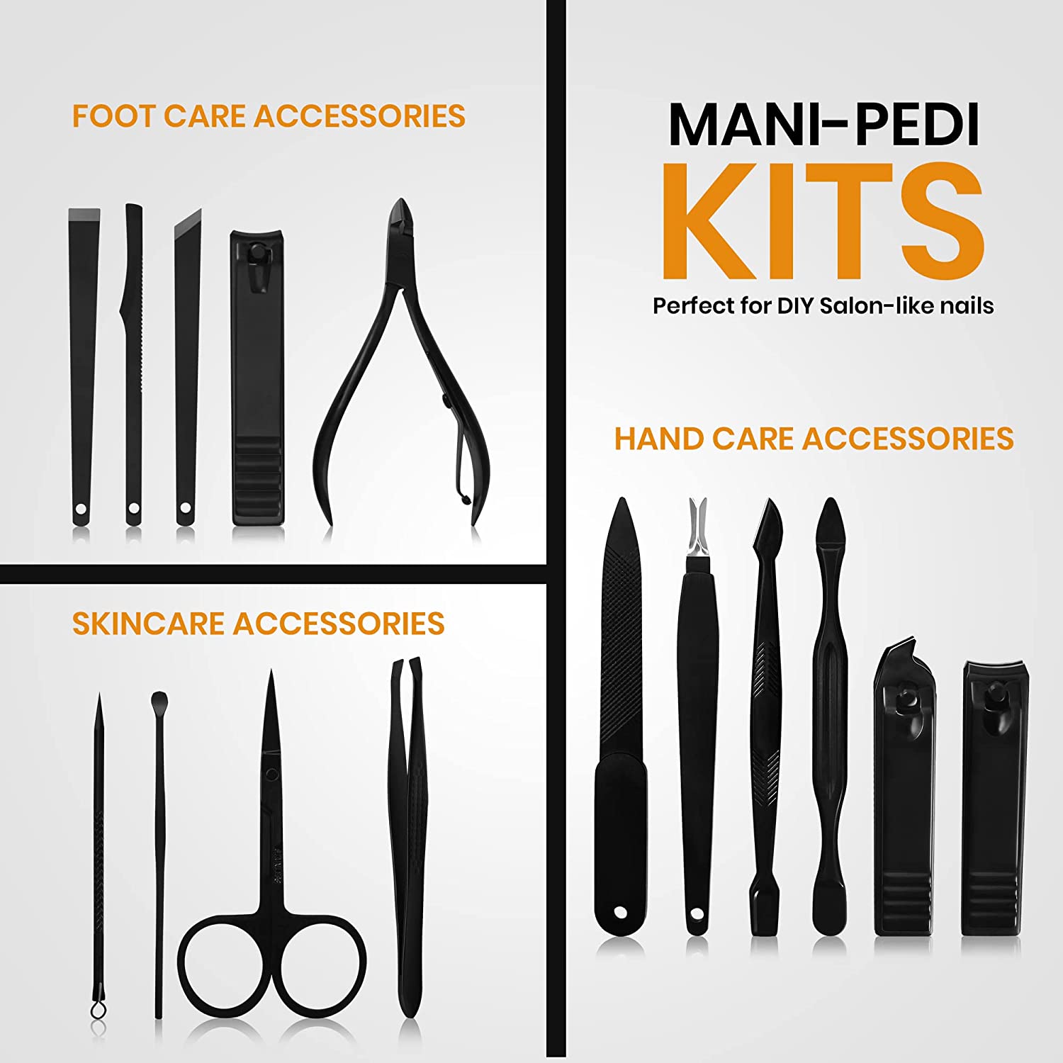 Utopia Care 15 Pieces Manicure Set - Stainless Steel Manicure Nail Clippers Pedicure Kit - Professional Grooming Kits, Nail Care Tools with Luxurious Travel Case (Black) - Image 3